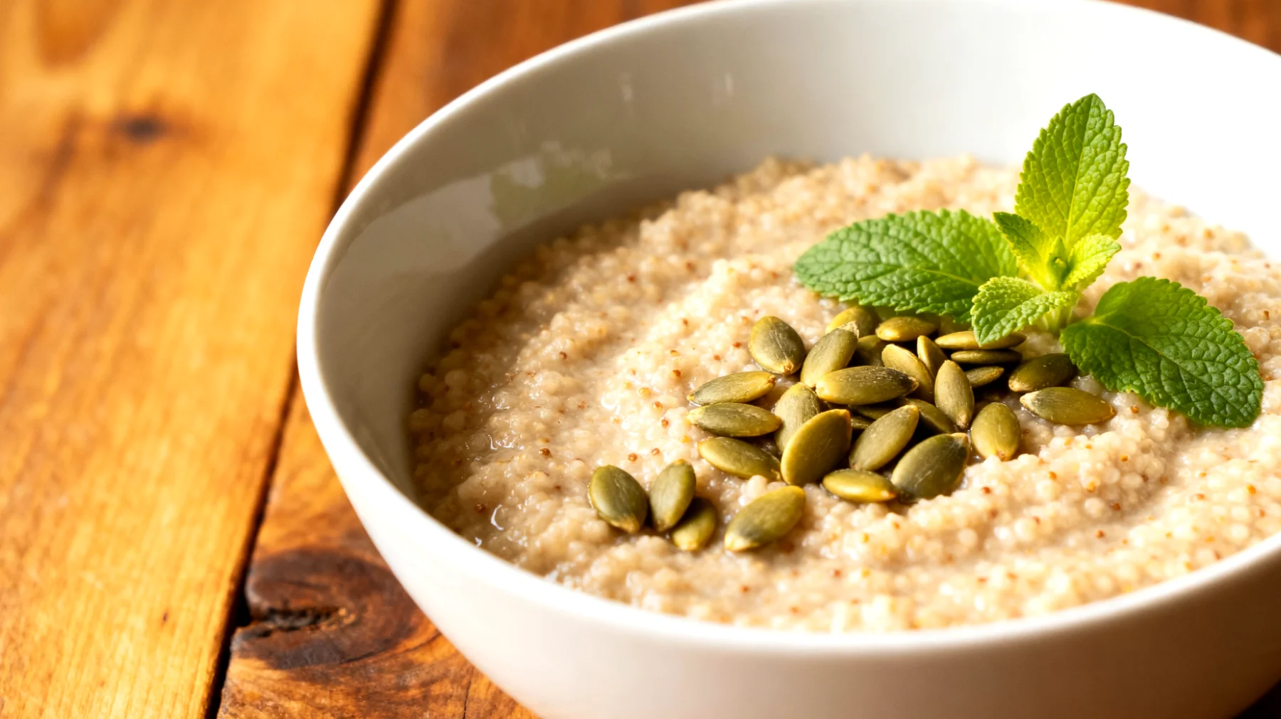 Amaranth-Porridge mit Kürbiskernen und Zitronenmelisse"
