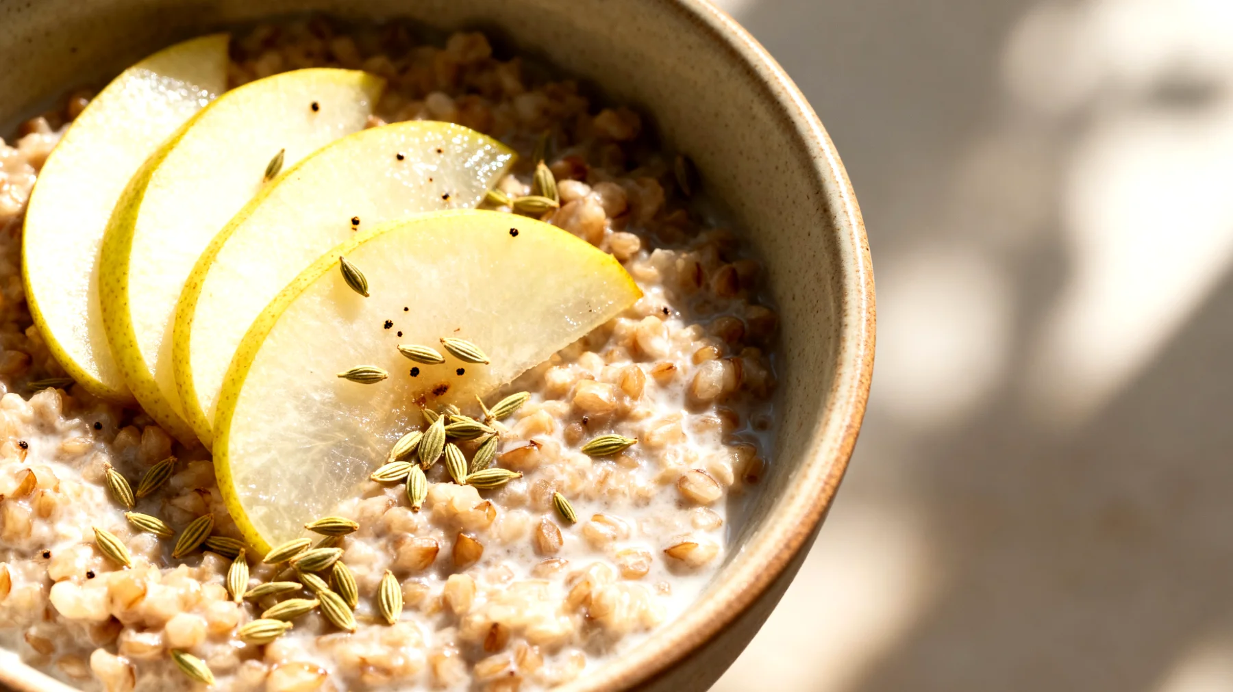 Buchweizen-Porridge mit Fenchelsamen und Birne"