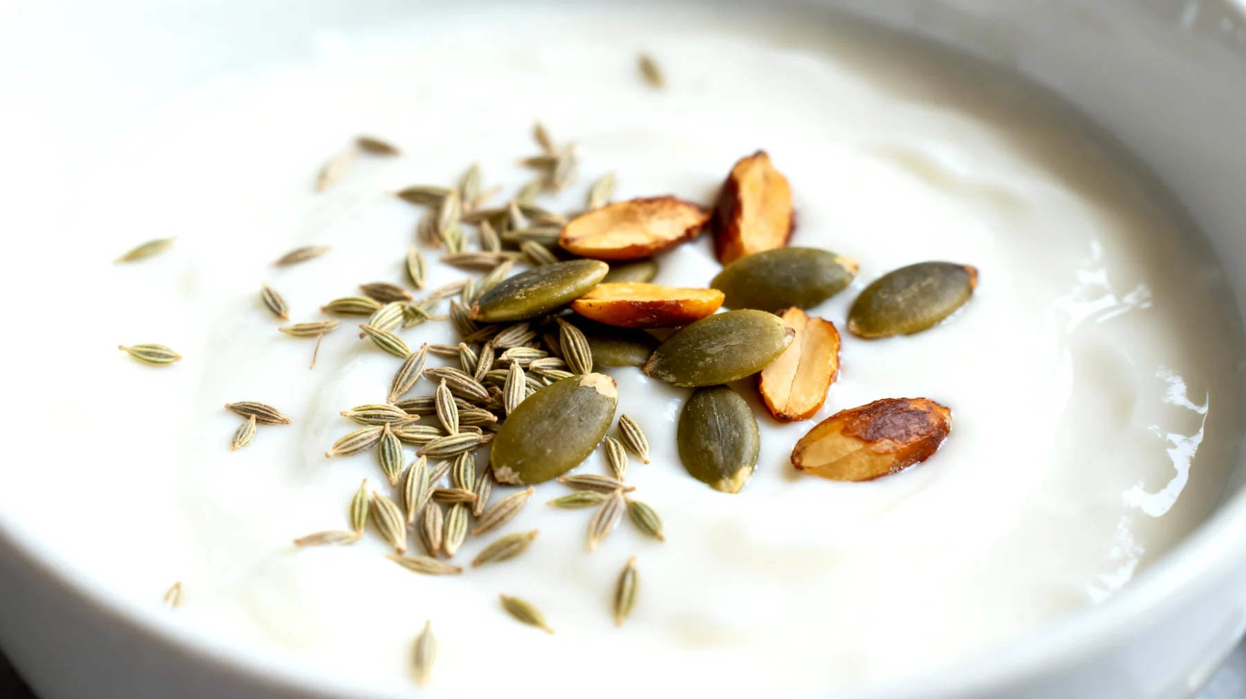 Fenchelsamen-Joghurt mit gerösteten Kürbiskernen"