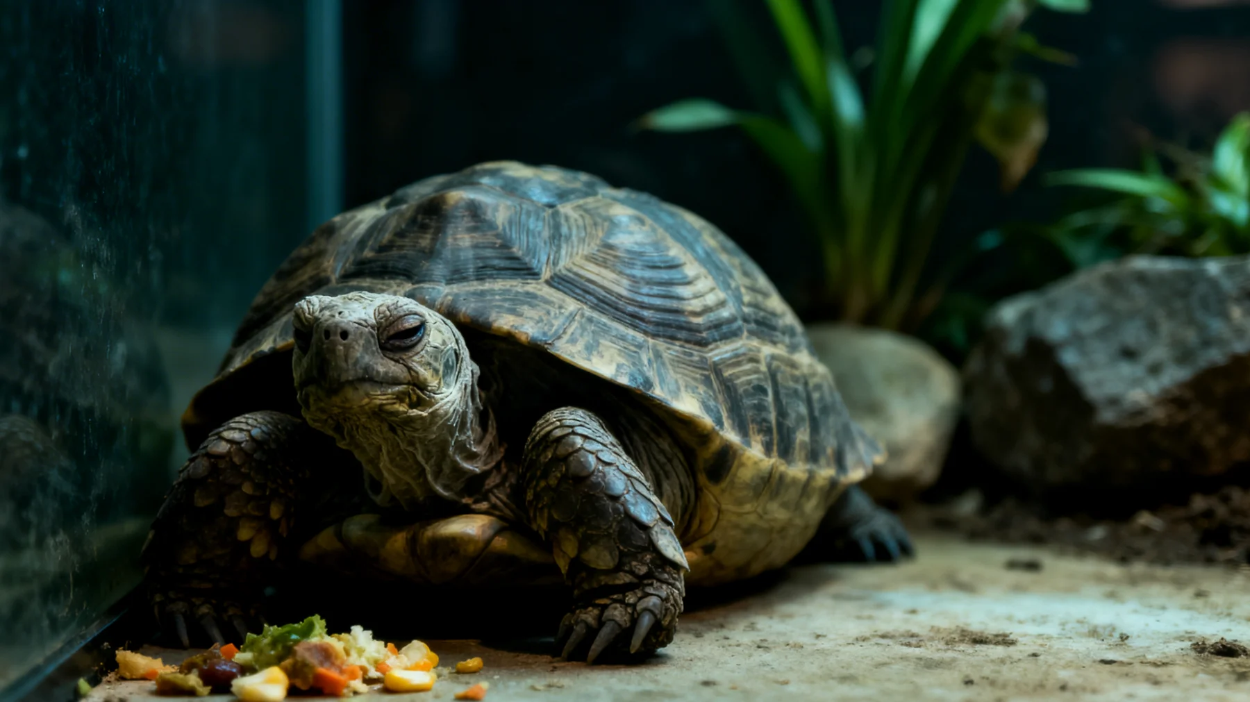 Ältere Schildkröten zeigen häufig verminderte Aktivität und Appetitlosigkeit, was auf altersbedingte Stoffwechselveränderungen, Gelenkprobleme oder unzureichende Umgebungsbedingungen hinweisen kann"